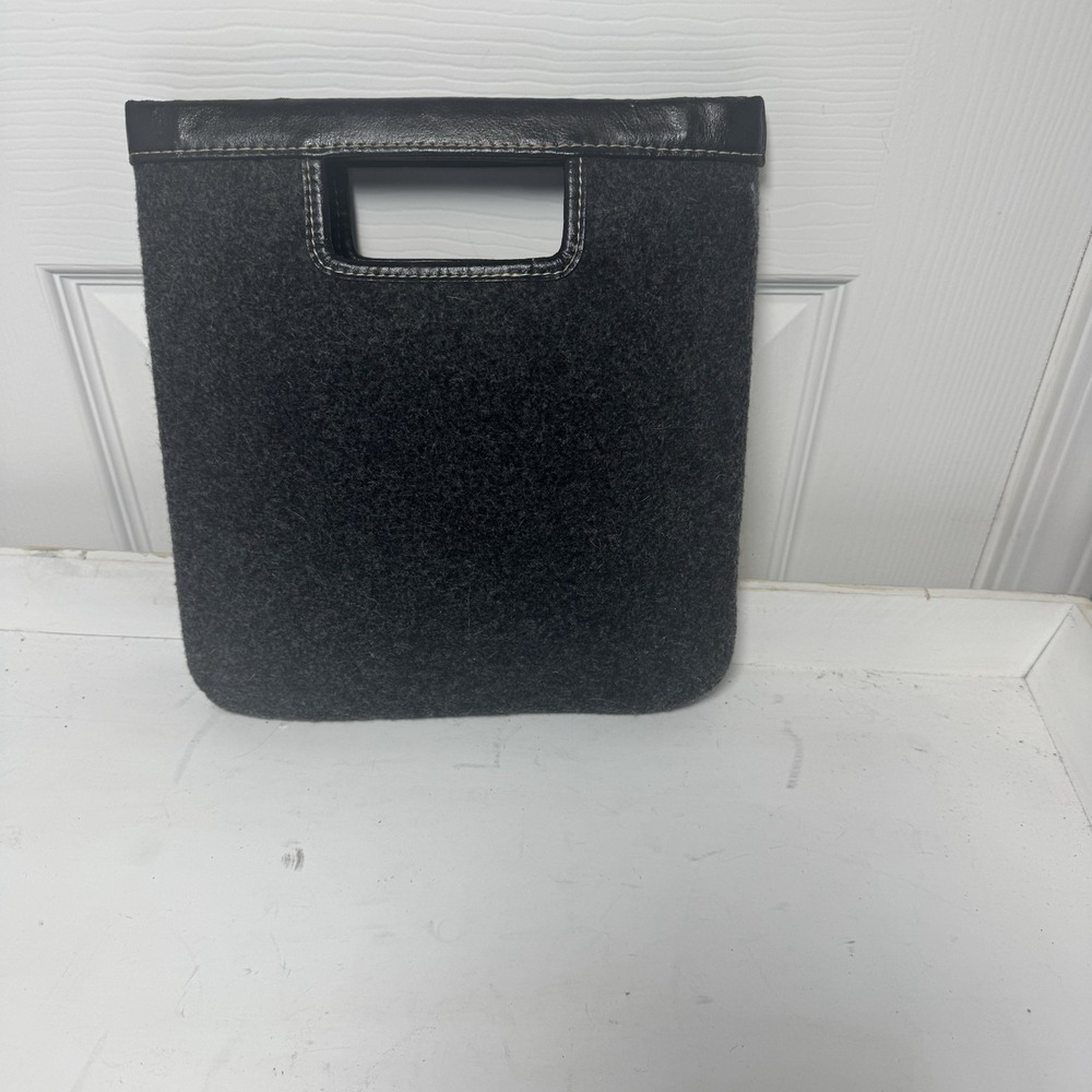 BANANA REPUBLIC Wool Blend Leather Handbag Purse Clutch Dark Gray Black Modern